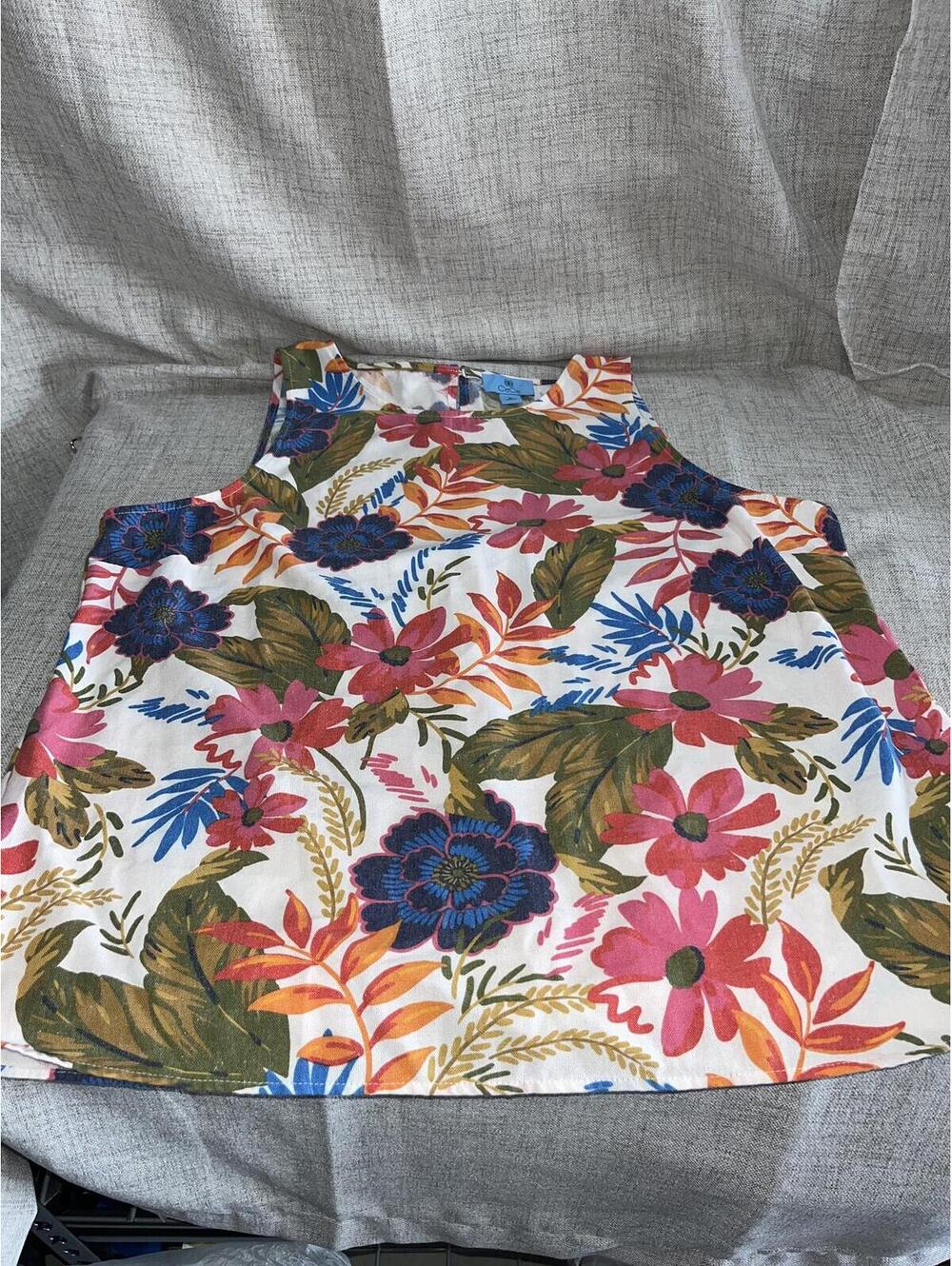 CeCe Linen Blend Floral Sleeveless Top XL NWT